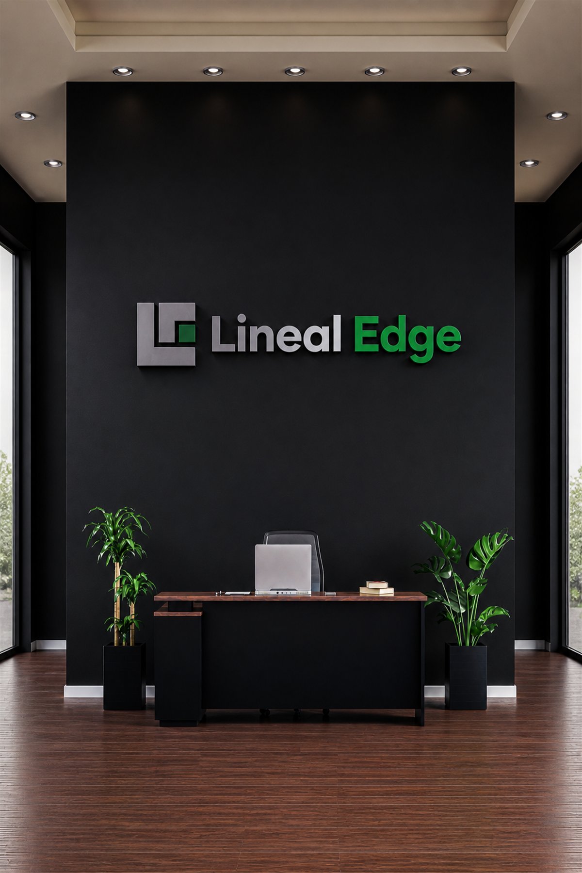 Lineal Edge office reception with brand signage